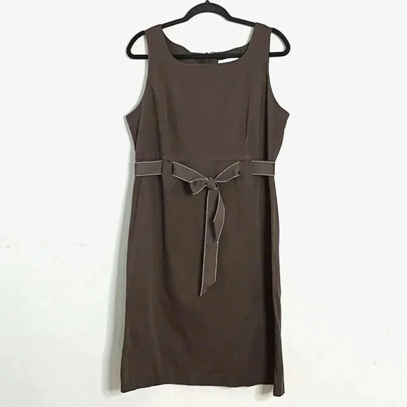 Studio I Sleeveless Tie-Waist Dress 12 Knee Length Brown Career‎ Casual Stretch - Picture 1 of 11